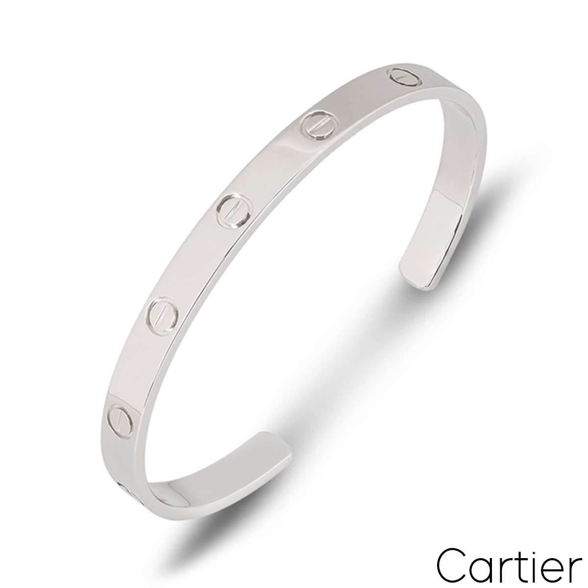 Cartier White Gold Plain Love Cuff Bracelet Size 20 B6032520